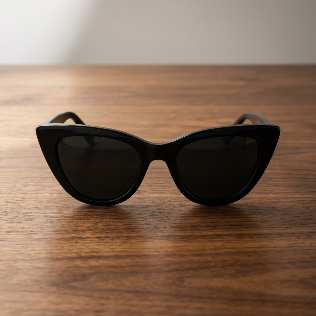 Black Cat-Eye Sunglasses With Dark Lenses