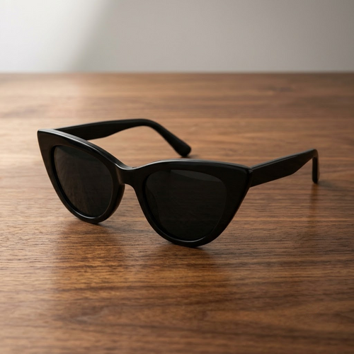 Black Cat-Eye Sunglasses With Dark Lenses