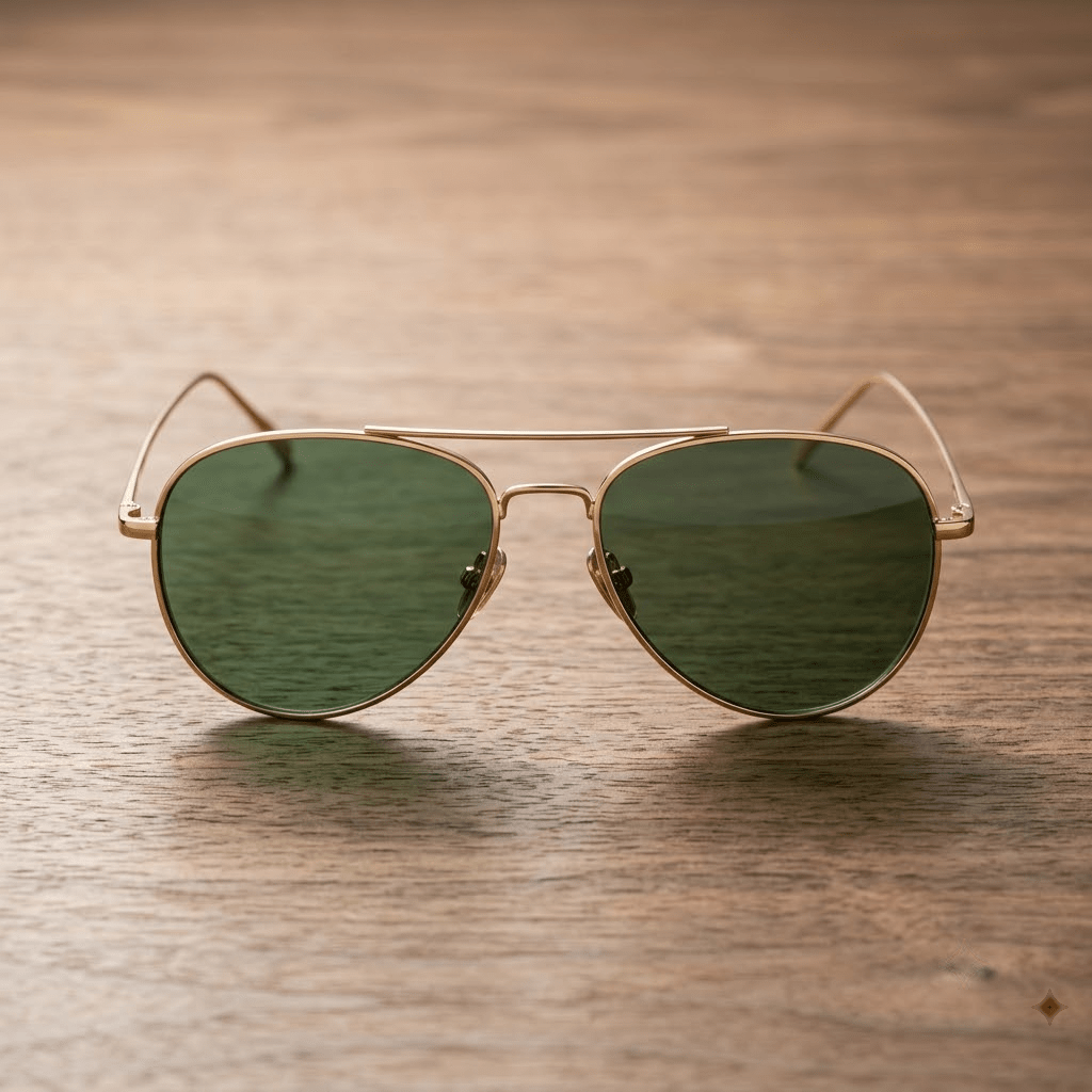 Classic Gold Aviator Sunglasses With Green Tinted Lenses - Celestia Gold Coast