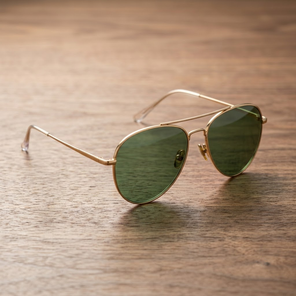 Classic Gold Aviator Sunglasses With Green Tinted Lenses